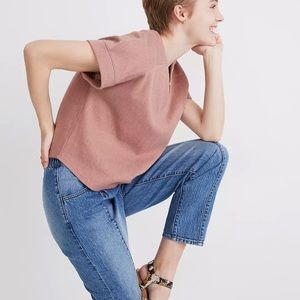 Madewell NWT Faded Mauve Ottoman Jacquard V-Neck Boxy Top, size Large